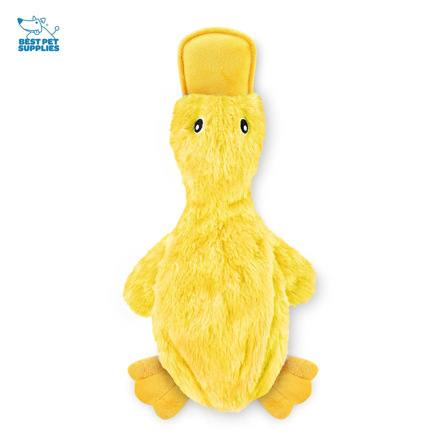 Best Pet Supplies Crinkle Dog Toy for Small, Medium, and Large Breeds, Cute No Stuffing Duck with Soft Squeaker, Fun for Indoor Puppies and Senior Pups, Plush No Mess Chew and Play - Yellow