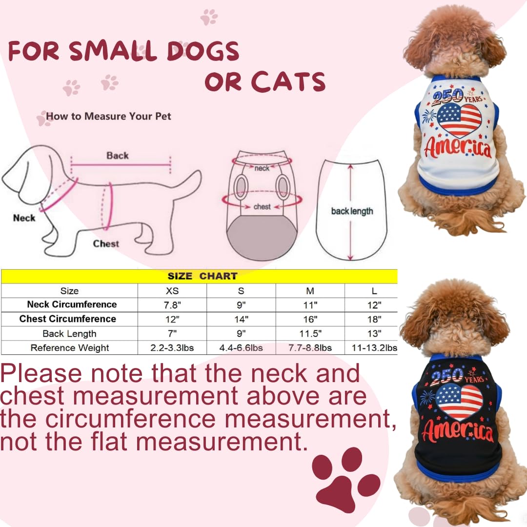 Small Dog America's 250th Anniversary 4th of July Outfit Shirt & Bandanas Pet Cat Clothes White S