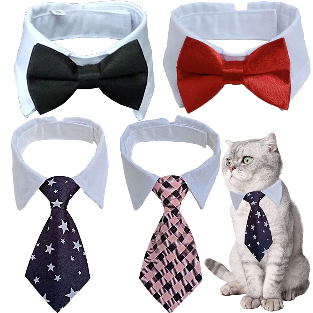 4 Pieces Pets Dog Cat Bowtie Pet Costume Adjustable Formal Necktie Collar for Cats Small Dogs Puppy Grooming Accessories Pink/Black