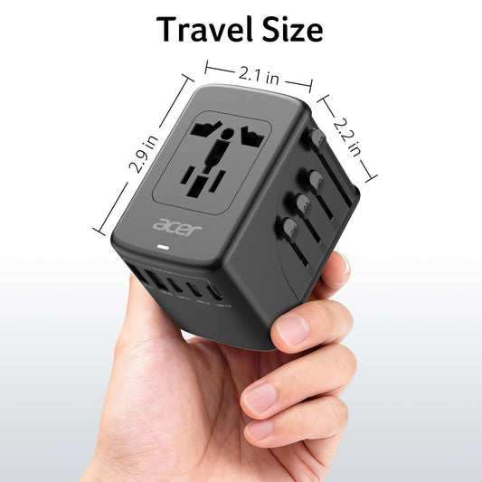 Acer Universal Travel Plug Adapter - International Power Adapter with 5 USB Ports (3 USB C) 5.8A, Worldwide Outlet Charger for USA to European UK France Germany Spain, Type C/E/F/G/I/L/A, Black