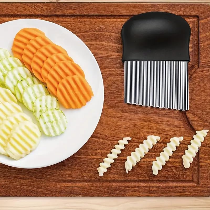 Crinkle Cutter,Upgraded Stainless Steel Crinkle Knife, Safety Kitchen French Fry Chip Cutter