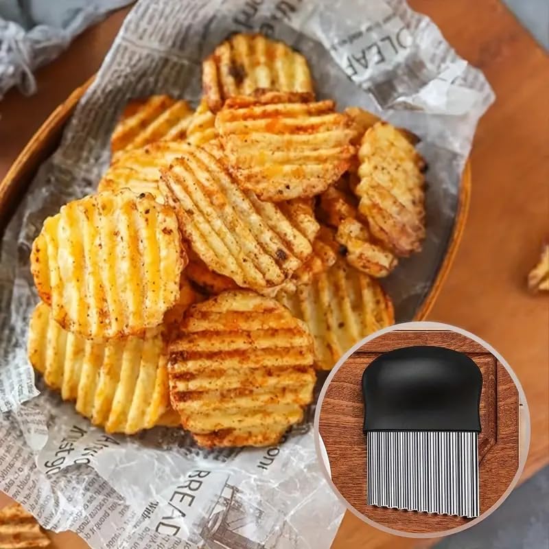 Crinkle Cutter,Upgraded Stainless Steel Crinkle Knife, Safety Kitchen French Fry Chip Cutter