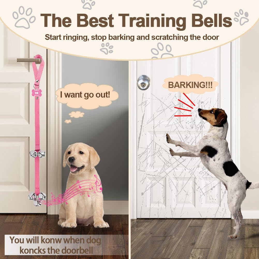 KEXIAVA 2 Pack Dog Door Bells Dog Doorbell to go Outside Puppy Train Bell for Dogs to Ring to go Potty Puppy Toilet Training Bell Jingle Bells for Door Knob Girl Puppy Essentials Accessories (Pink)