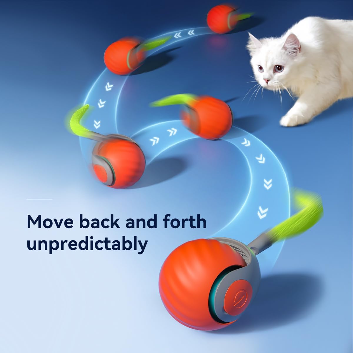 Speedy Ball with Tail Cat Toy, Smart Interactive Tail for Bored Indoor Cats, Automatic Cat Rolling Ball 2.0 Enrichment Toys, Turbo Electric Self Moving 3.0, Electronic Rollie Pet Chase