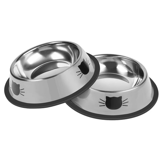 Serentive 2Pcs Cat Bowls Non-Slip Stainless Steel Small Cat Food Bowls Unbreakable Thicken Cat Feeder 7 Oz Cat Dishes Suitable for Indoor Small Pets Removable Rubber Base Easily Clean Lovely Color