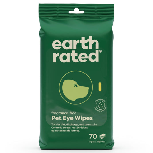 Earth Rated Pet Eye Wipes, Hypoallergenic Cleaner for Dogs & Cats Eyes to Remove Dirt & Discharge, Fragrance Free, 70 Count