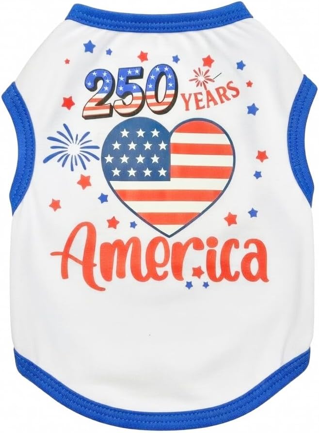 Small Dog America's 250th Anniversary 4th of July Outfit Shirt & Bandanas Pet Cat Clothes White S