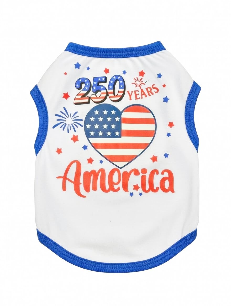 Small Dog America's 250th Anniversary 4th of July Outfit Shirt & Bandanas Pet Cat Clothes White S