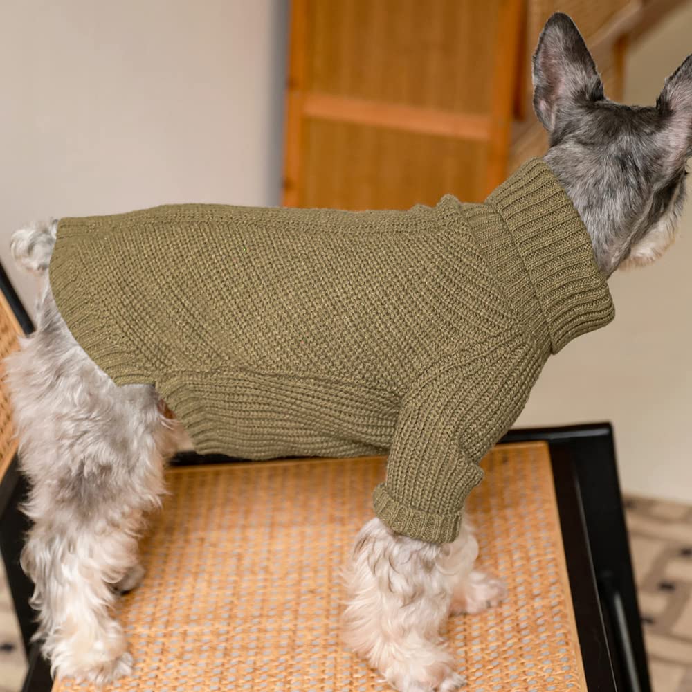 Fitwarm Thermal Knitted Dog Sweater Doggy Winter Coat Pet Clothes Doggie Turtleneck Jacket Puppy Outfits Cat Sweatsuit Sage Green Small