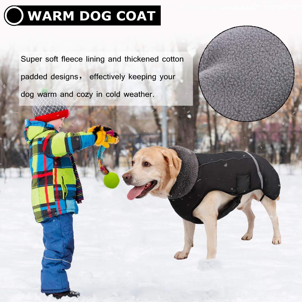 QBLEEV Warm Dog Coat Reflective Dog Winter Jacket，Waterproof Windproof Dog Turtleneck Clothes for Cold Weather, Thicken Fleece Lining Pet Outfit，Adjustable Pet Vest Apparel for Small Medium Large Dogs