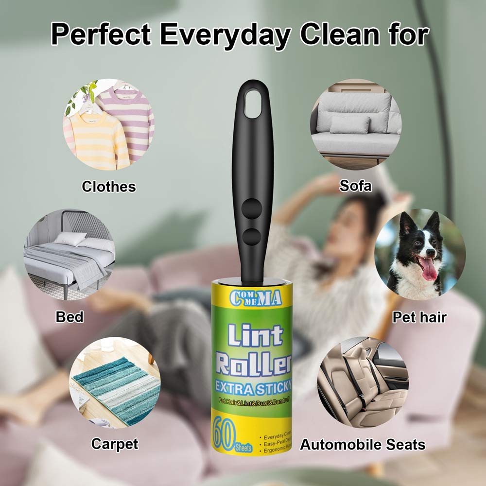 COMMEMA Lint Rollers for Pet Hair Extra Sticky, Pet Hair Remover Set Brush for Dog & Cat Hair Removal, Clothes, Furniture, 2 Handles with 4 Refills, 240 Total Sheets