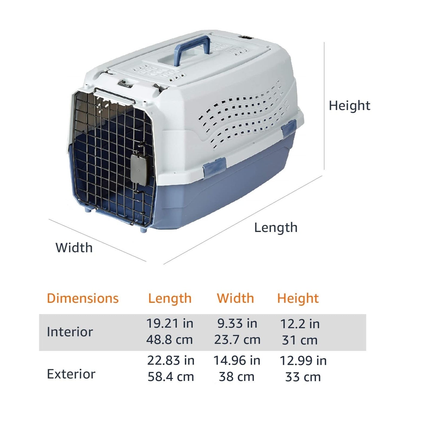 Amazon Basics - 2-Door Top-Load Hard-Sided Dogs, Cats Pet Travel Carrier, Gray & Blue, 22.8"L x 15.0"W x 13.0"H