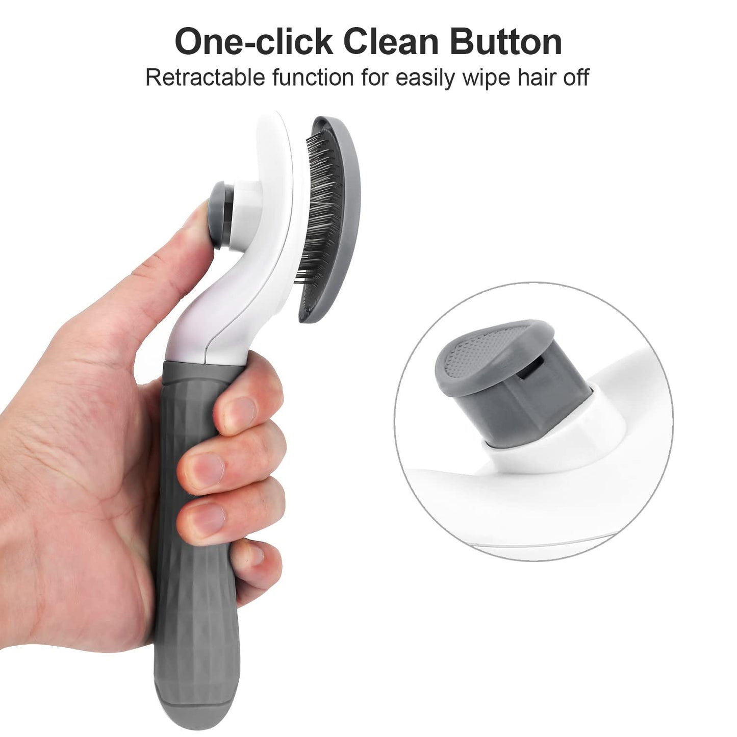 Depets Self Cleaning Slicker Brush, Dog Cat Bunny Pet Grooming Shedding Brush - Easy to Remove Loose Undercoat, Pet Massaging Tool Suitable for Pets with Long or Short Hair Gray