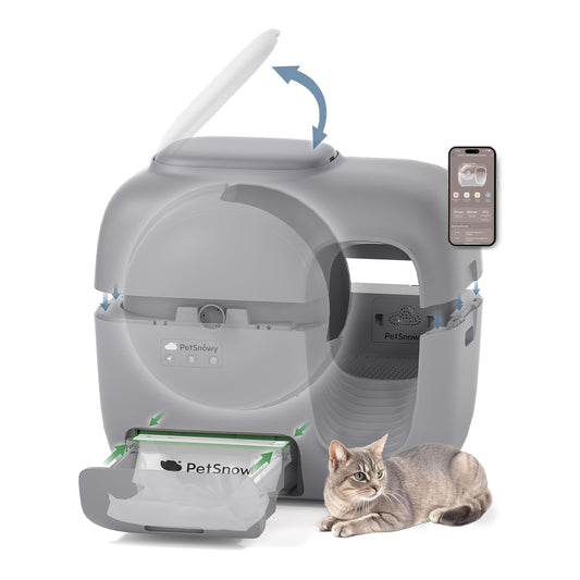 PetSnowy Self-Cleaning Automatic Cat Litter Box with Odor Control TiO2 System, Robot Litter Box with Auto-Packing, App Control, Large Cats & Multiple Cats (2025 Premium Version)