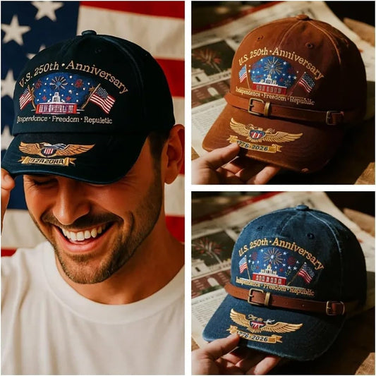 Efdaf USA 250th Anniversary Hat, Adjustable 250th Anniversary Printed Patriotic Baseball Caps, Tribute Retro Washed Hat