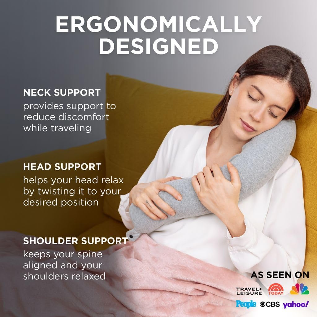 Dot&Dot Twist Memory Foam Travel Pillow for Airplane, Car and Home, Travel Neck Pillow for Sleeping, Airplane Pillow for Neck Support, Chin, Lumbar and Leg, Adjustable Bendable Neck Roll Pillow