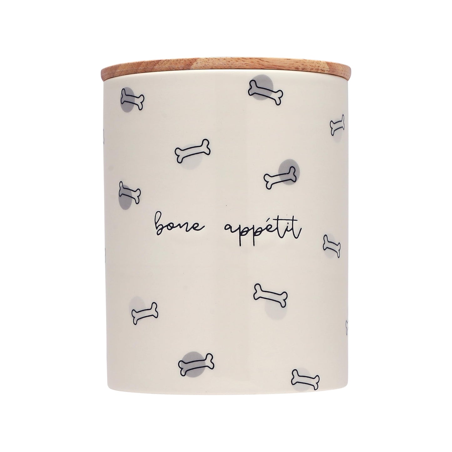 Pearhead Bone Appétit Ceramic Dog Treat Jar with Airtight Wooden Lid – Cute & Stylish Pet Treat Canister Keeps Dog Snacks Fresh – Durable, Easy-to-Clean Design, Kitchen Counter Décor, 4 Cup / 32 oz