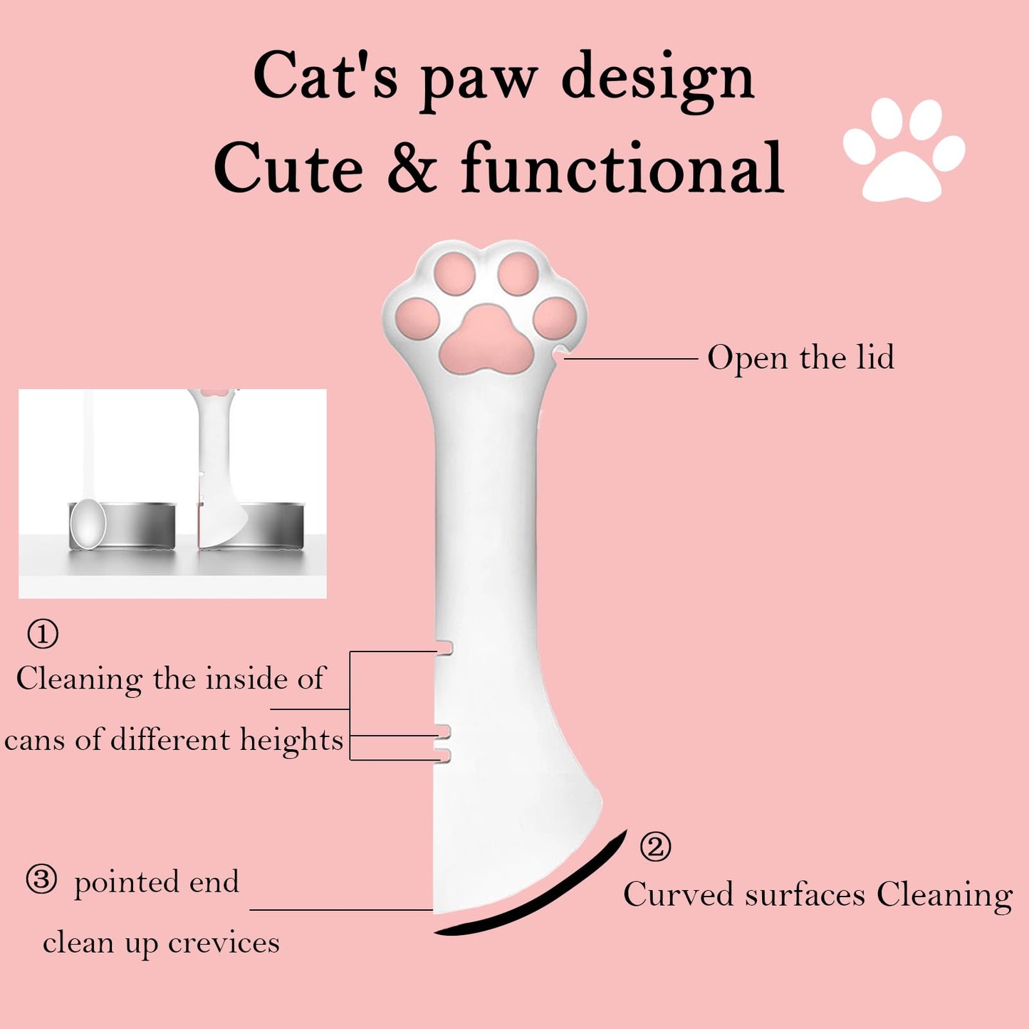 DORUI 3 Pcs Pet Food Can Lids & One Can Spoon | Cute Paw Shape Opener Spatula Cat Wet Food Spoon | Universal BPA Free Silicone Covers for Dog Cat Cans(Pink)