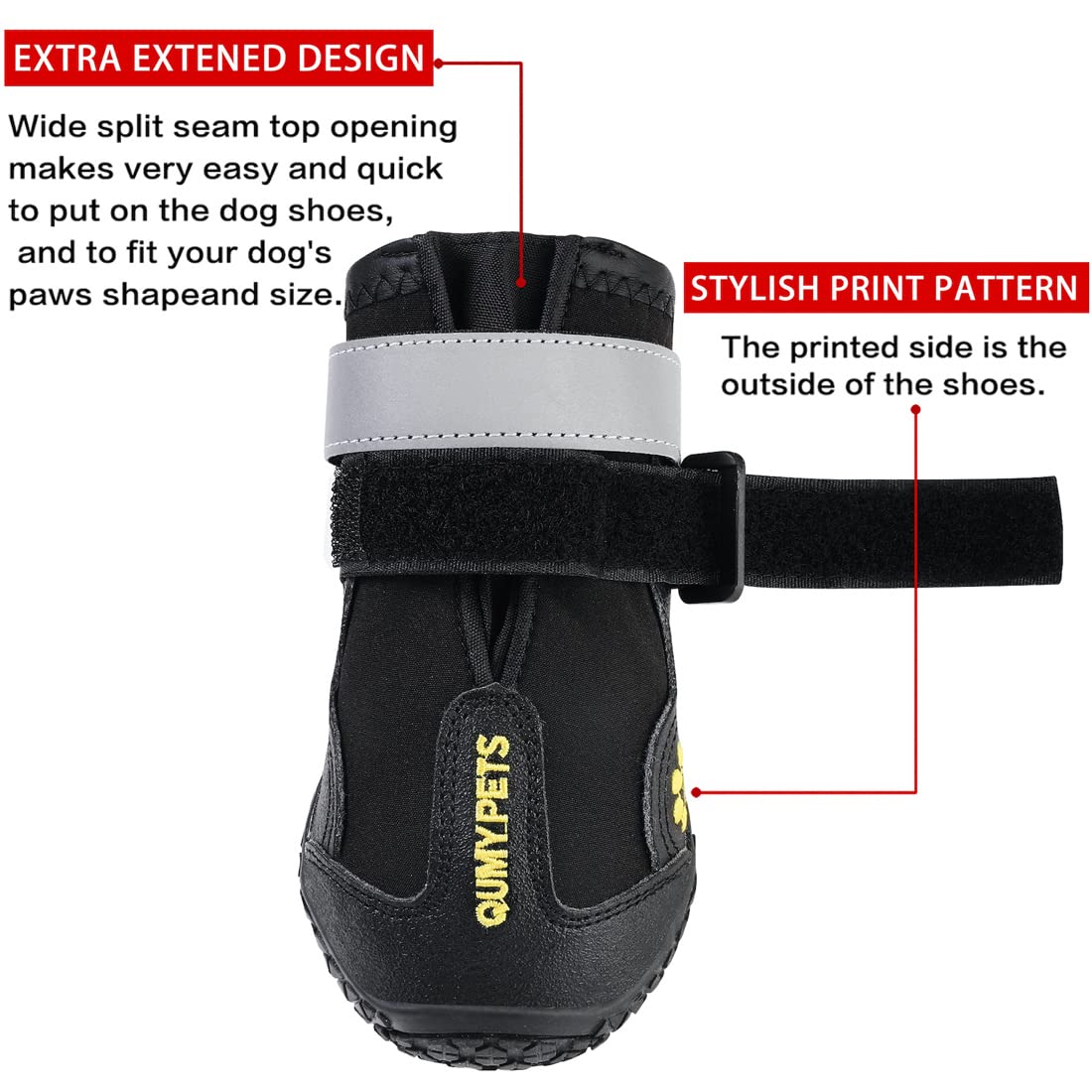 QUMY Dog Shoes for Large Dogs, Medium Dog Boots & Paw Protectors for Winter Snowy Day, Summer Hot Pavement, Water-Resistant in Rainy Weather, Outdoor Walking, Indoor Hardfloors Skid-Resistant Sole