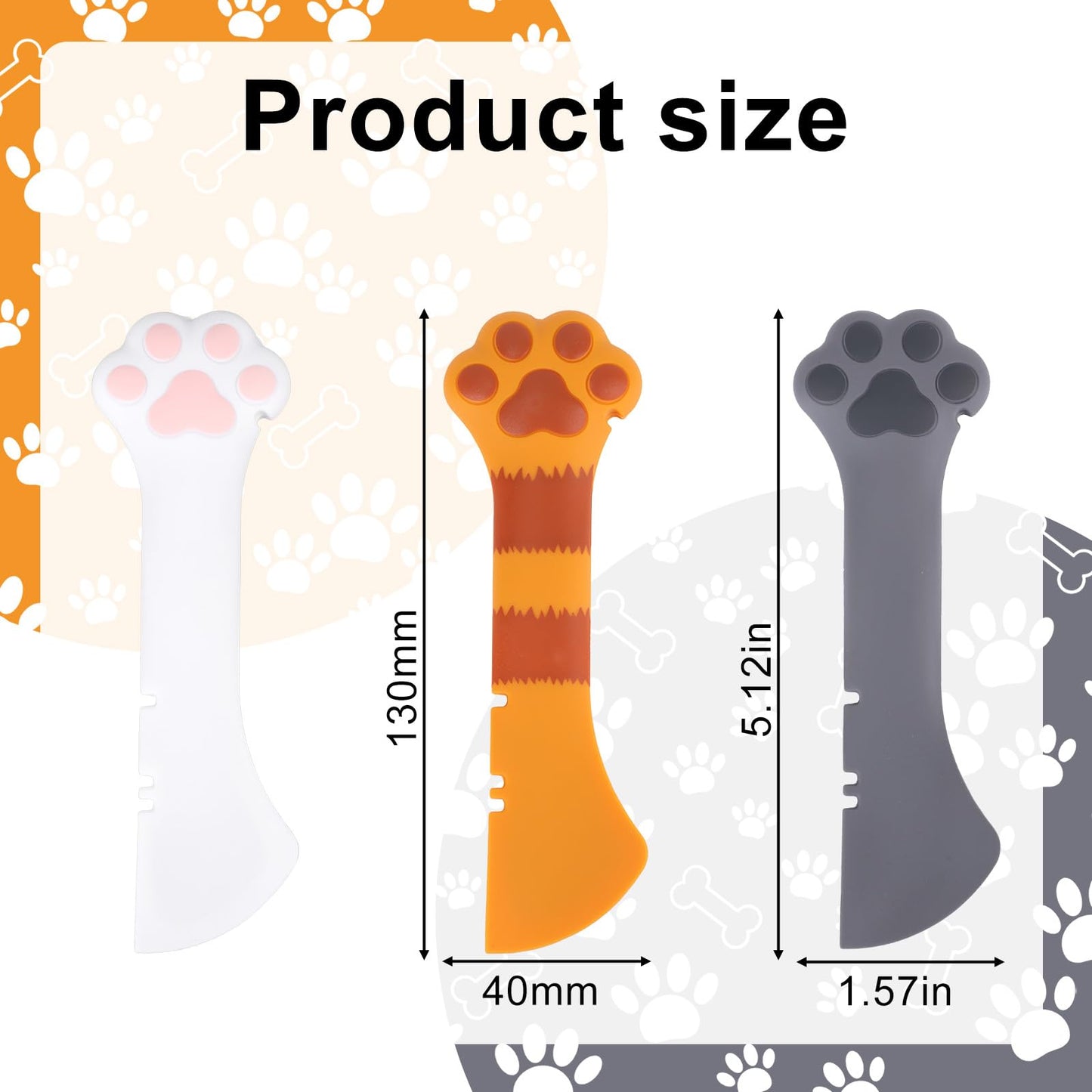 Tinoaly 3 Pcs Dog Cat Food Spoon, Cute Paw Spoon for Wet Food Silicone Can Opener Multifunctional Pet Spatula Scoop Mixing Spoons for Cat Dog Supplies (White, Orange & Dark Grey)