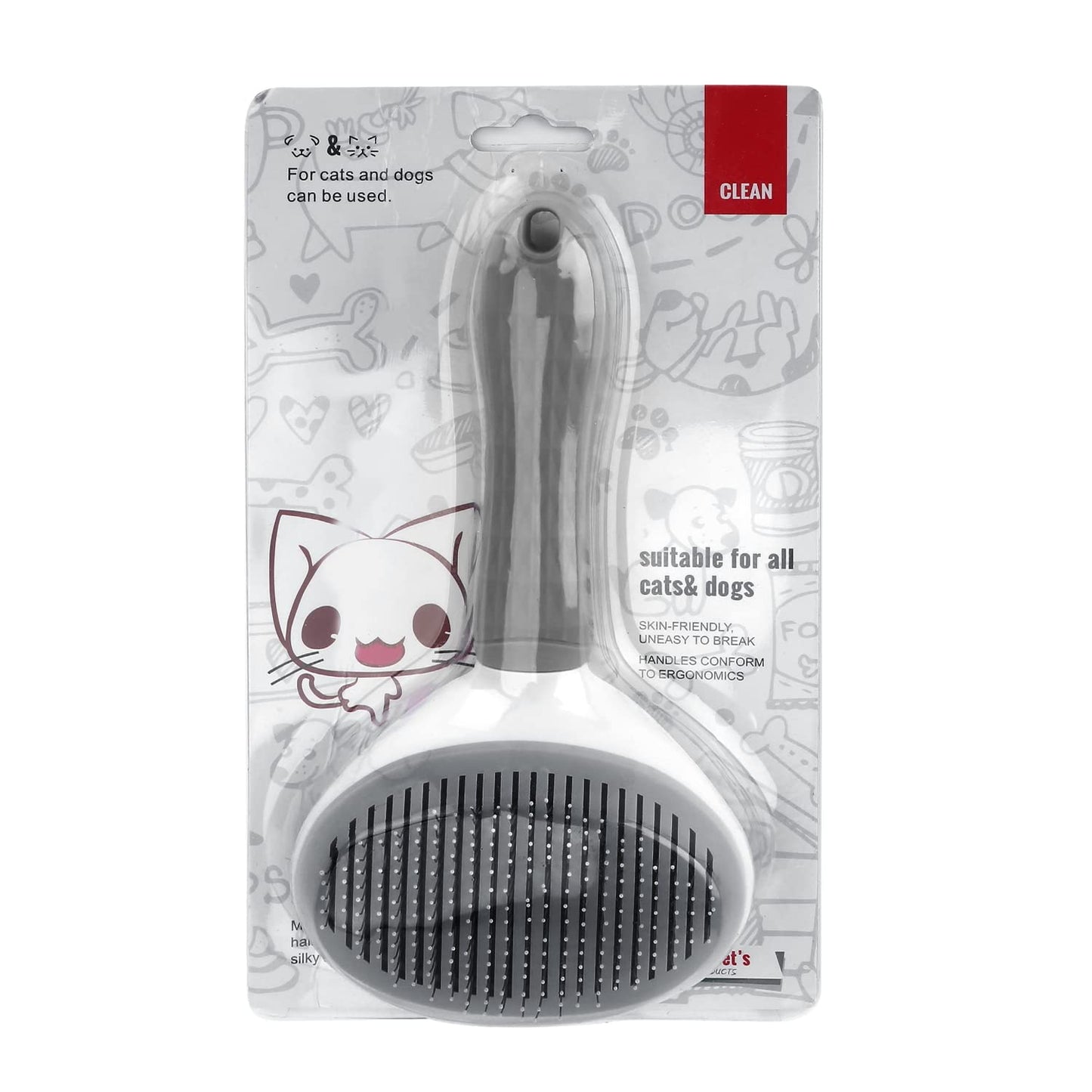 Depets Self Cleaning Slicker Brush, Dog Cat Bunny Pet Grooming Shedding Brush - Easy to Remove Loose Undercoat, Pet Massaging Tool Suitable for Pets with Long or Short Hair Gray