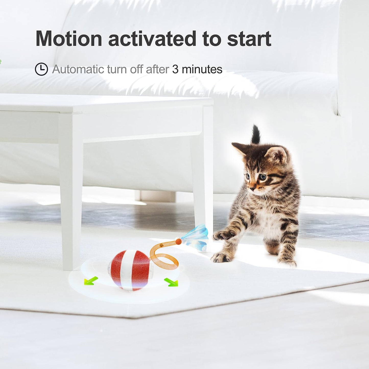 Jkanti Interactive Cat Toys for Indoor Cats,The 3rd Generation Agile Moving Cat Ball with Elastic Mesh Tail,Automatic Cat/Kitten Toys for Bored Indoor Adult Cats,Motion Activated