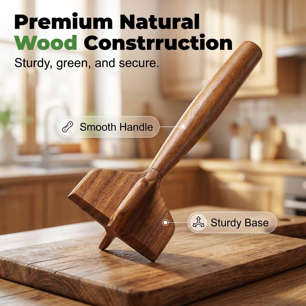 Teak Wood Meat Chopper, 2026 New Wooden Meat Masher Chopper, Ground Beef Masher, Chicken Hamburger Shredder Tool Multipurpose Kitchen Gadgets (1)