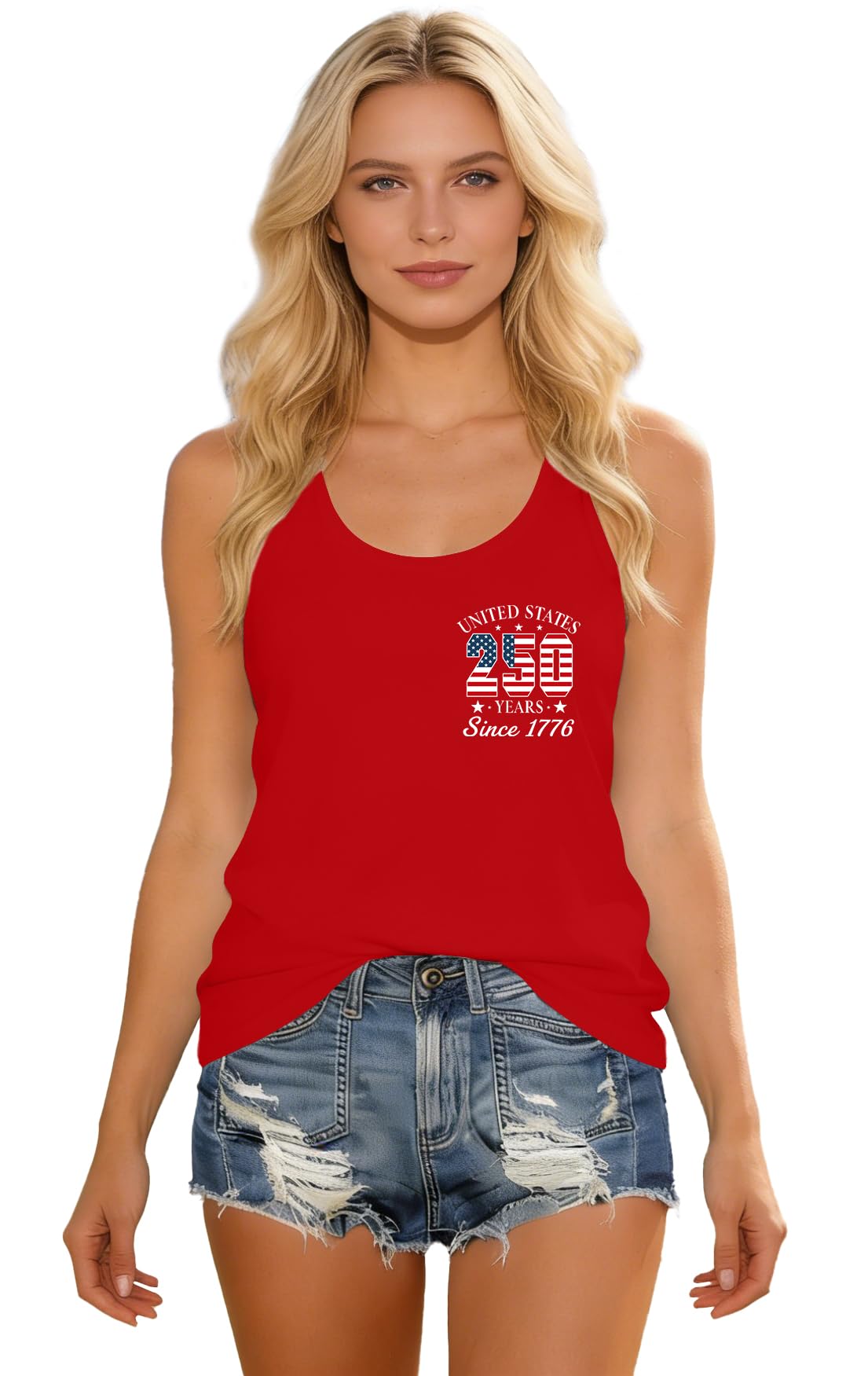 HQP 250th Anniversary USA Tank Tops Women USA T Shirt American Flag Sleeveless 15th of July Patriotic Freedom Tee Tops