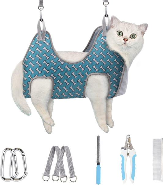 Supet Cat Grooming Hammock Harness for Cats Dogs, Relaxation Cat Nail Clipper Hammock, Restraint Dog & Small Animal Leashes Sling for Groomingk for Nail Trimming