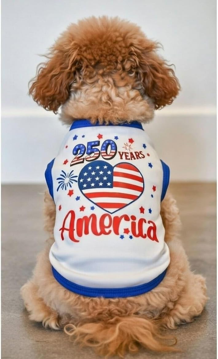 Small Dog America's 250th Anniversary 4th of July Outfit Shirt & Bandanas Pet Cat Clothes White S