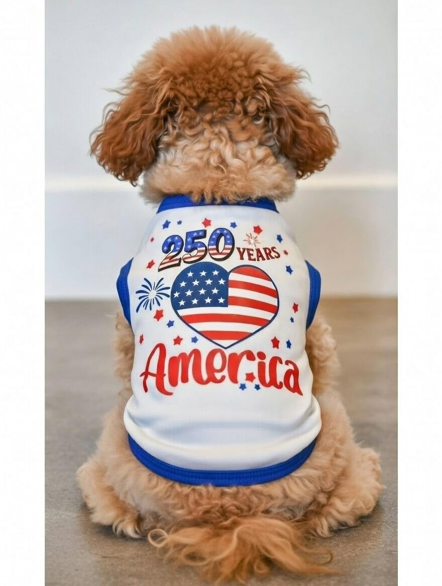 Small Dog America's 250th Anniversary 4th of July Outfit Shirt & Bandanas Pet Cat Clothes White S