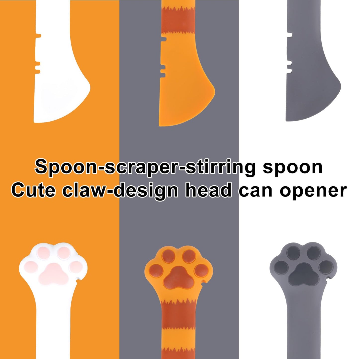 Tinoaly 3 Pcs Dog Cat Food Spoon, Cute Paw Spoon for Wet Food Silicone Can Opener Multifunctional Pet Spatula Scoop Mixing Spoons for Cat Dog Supplies (White, Orange & Dark Grey)