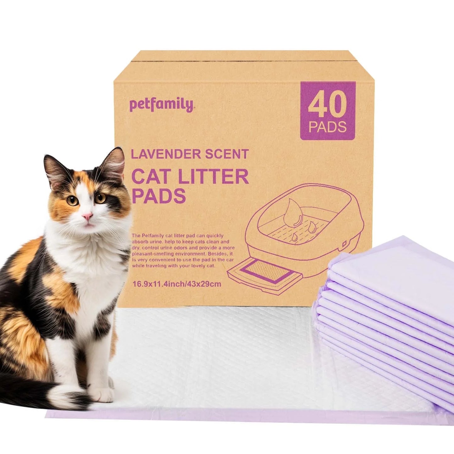 Cat Litter Box Pads - Generic Refill for Tidy Cats Breeze Litter System, Lavender Scent, 16.9" x 11.4", 40 Count
