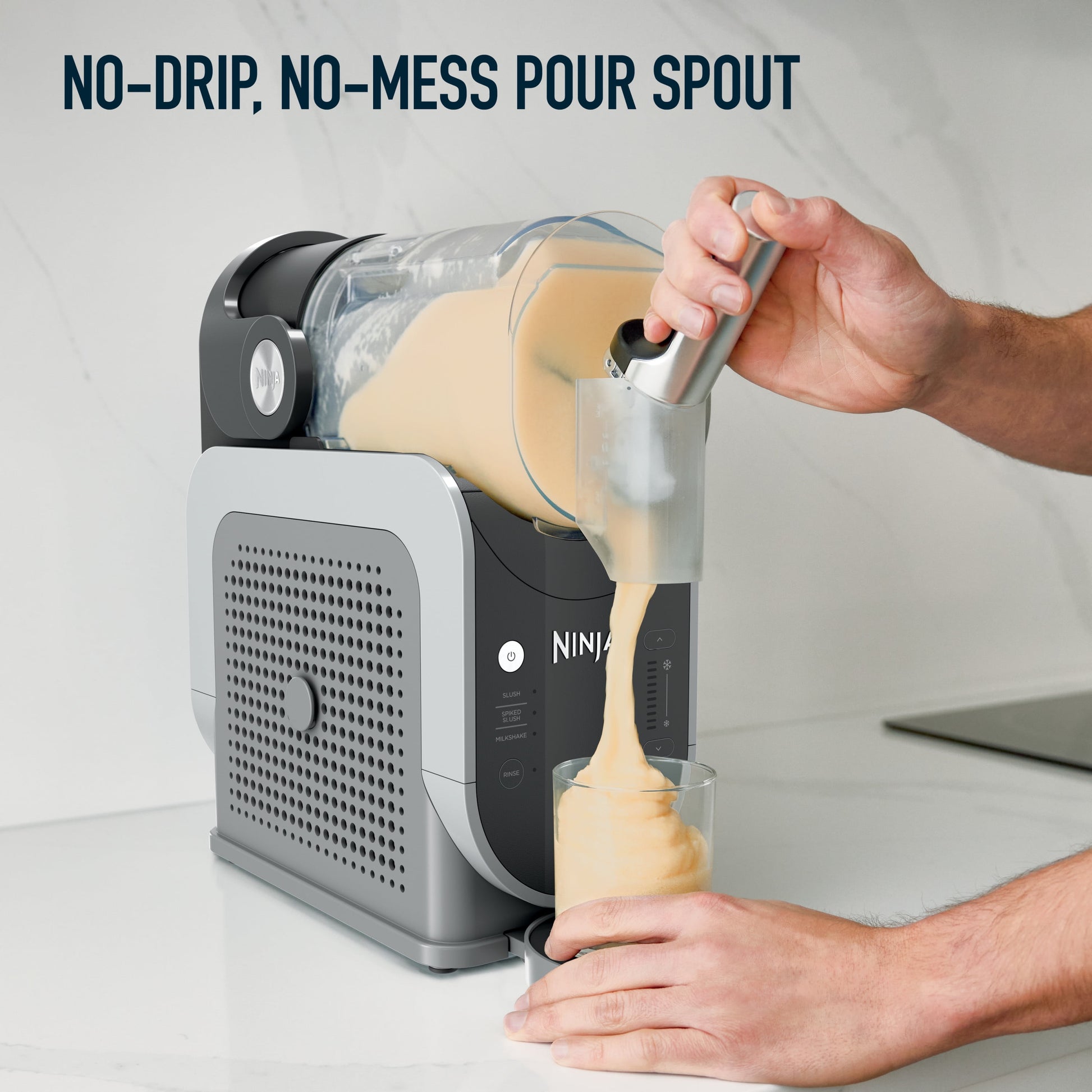 Slushi Frozen Beverage Maker with Rapidchill Technology, 72 Oz Capacity, Three Preset Functions, Dishwasher Safe, Gray