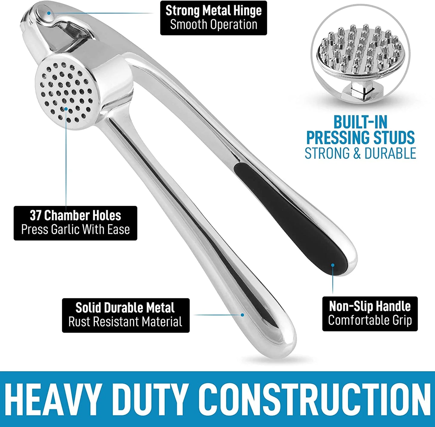 Garlic Press and Mincer Stainless Steel Easy Squeeze Pressed Garlic Crusher with Handle