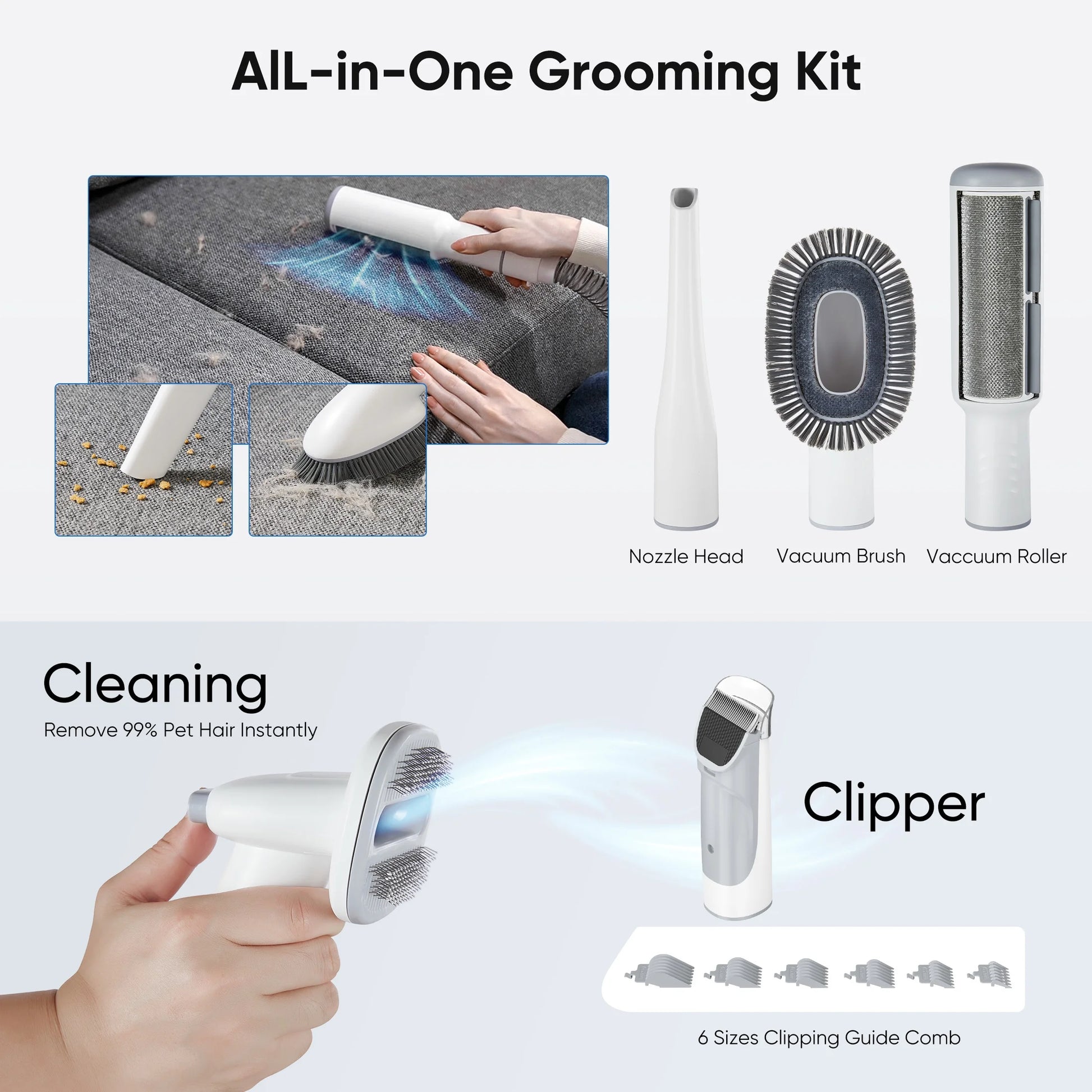 Professional Dog Grooming Kit: 2.5L Pet Hair Vacuum and 5-in-1 Electric Clippers for Dogs, Cats, and Other Animals