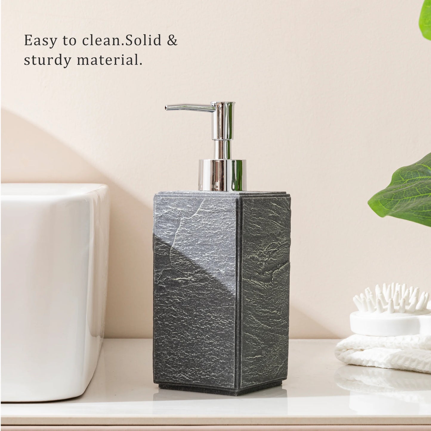 Soap Dispenser with Pump, [10.15 Oz] Resin with Shale Finish, Hand Soap Dispenser for Bathroom, Dish Soap Dispenser for Kitchen, Refillable Liquid - Grey