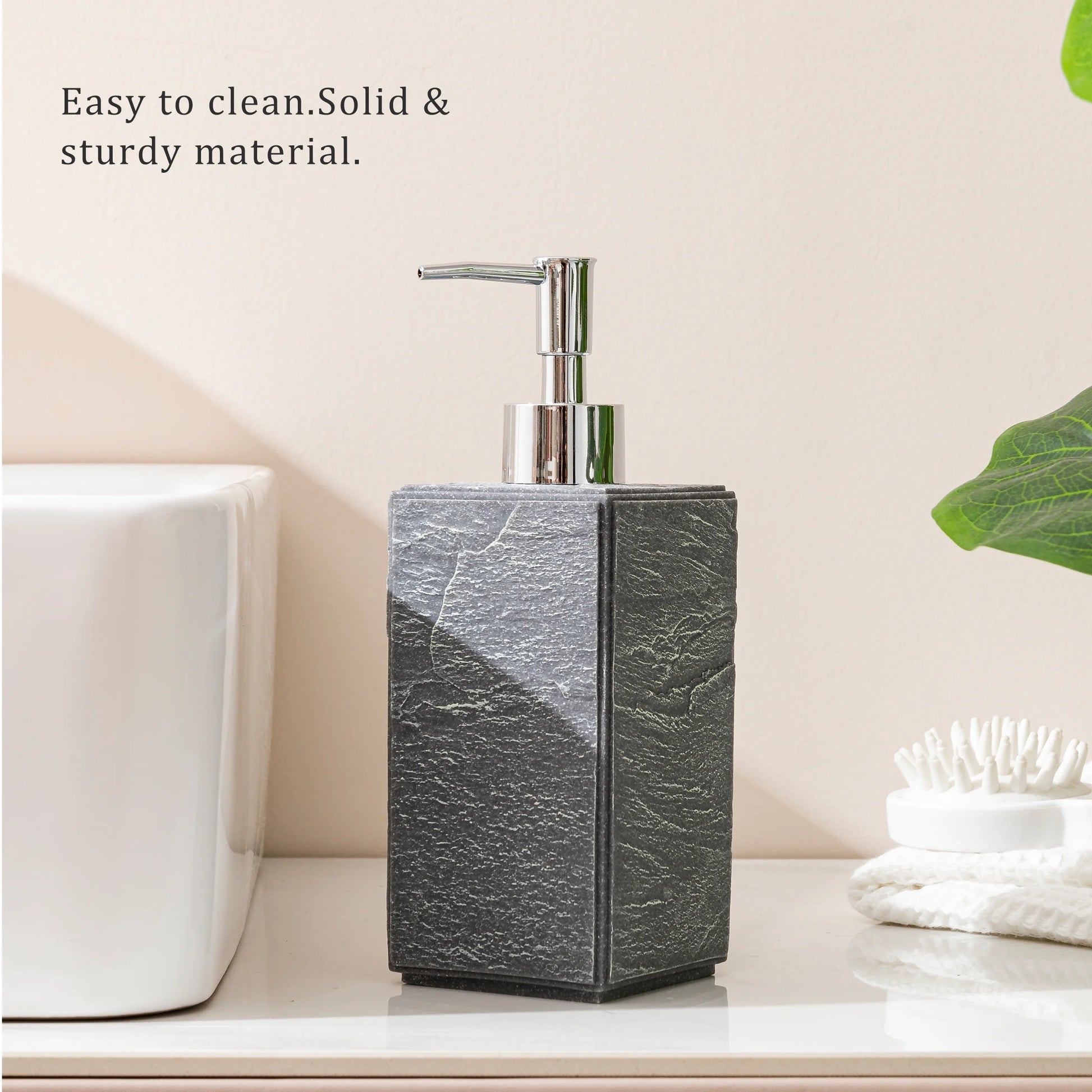 Soap Dispenser with Pump, [10.15 Oz] Resin with Shale Finish, Hand Soap Dispenser for Bathroom, Dish Soap Dispenser for Kitchen, Refillable Liquid - Grey