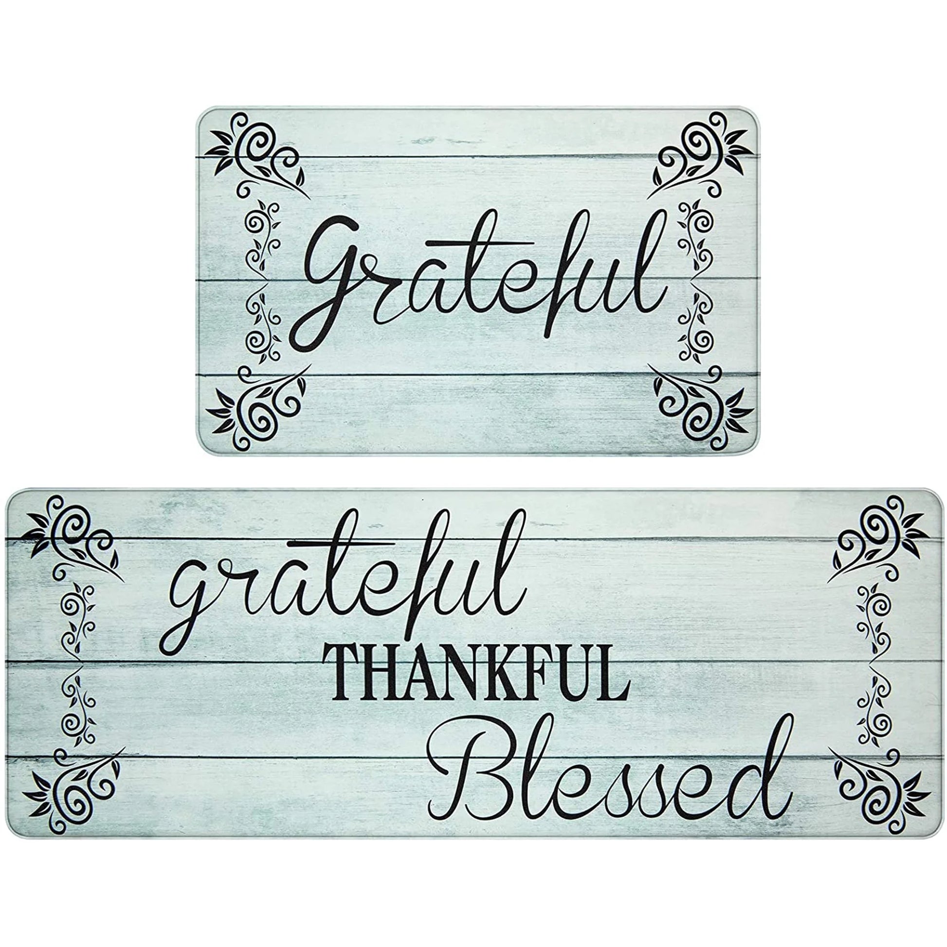 2-Piece Kitchen Rug Set, Non-Slip Anti-Fatigue Mats, Waterproof Ergonomic Comfort Cushioned Floor Runners, Blue, 18" x 30" and 18" x 47" for Home, Office, Sink, and Laundry