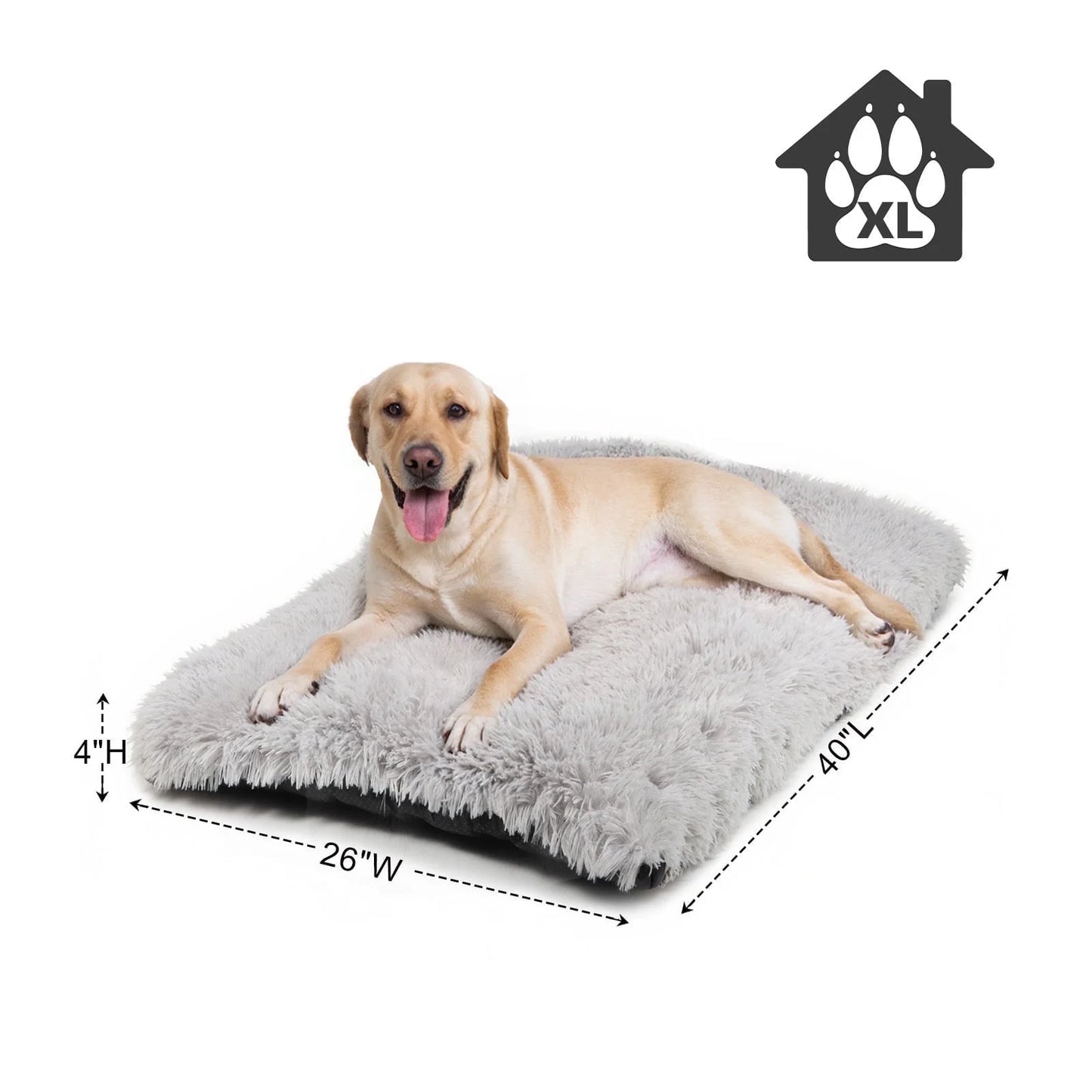 Large Dog Bed - 40 x 26 Inch Plush Washable Dog Mat with Non-Slip Base for Large Dogs, Gray