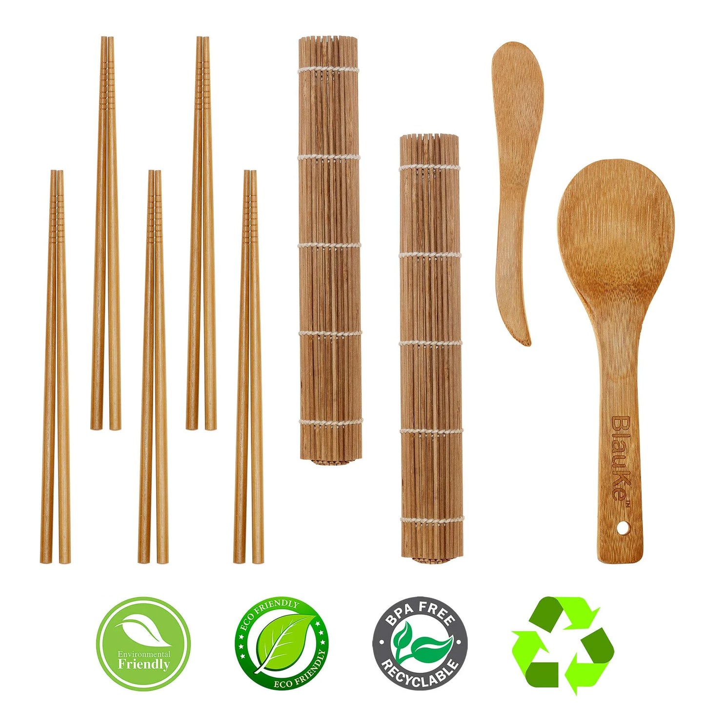 ® Sushi Making Kit – 2 Bamboo Sushi Rolling Mats, 5 Pairs Chopsticks, Rice Paddle, Spreader – Beginner Sushi Maker Kit with Roller Mat and Accessories