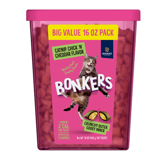 Cat Bites - Catnip & Chicken Cheddar Flavor, Crunchy and Soft Cat Treats, 16 Oz Tub