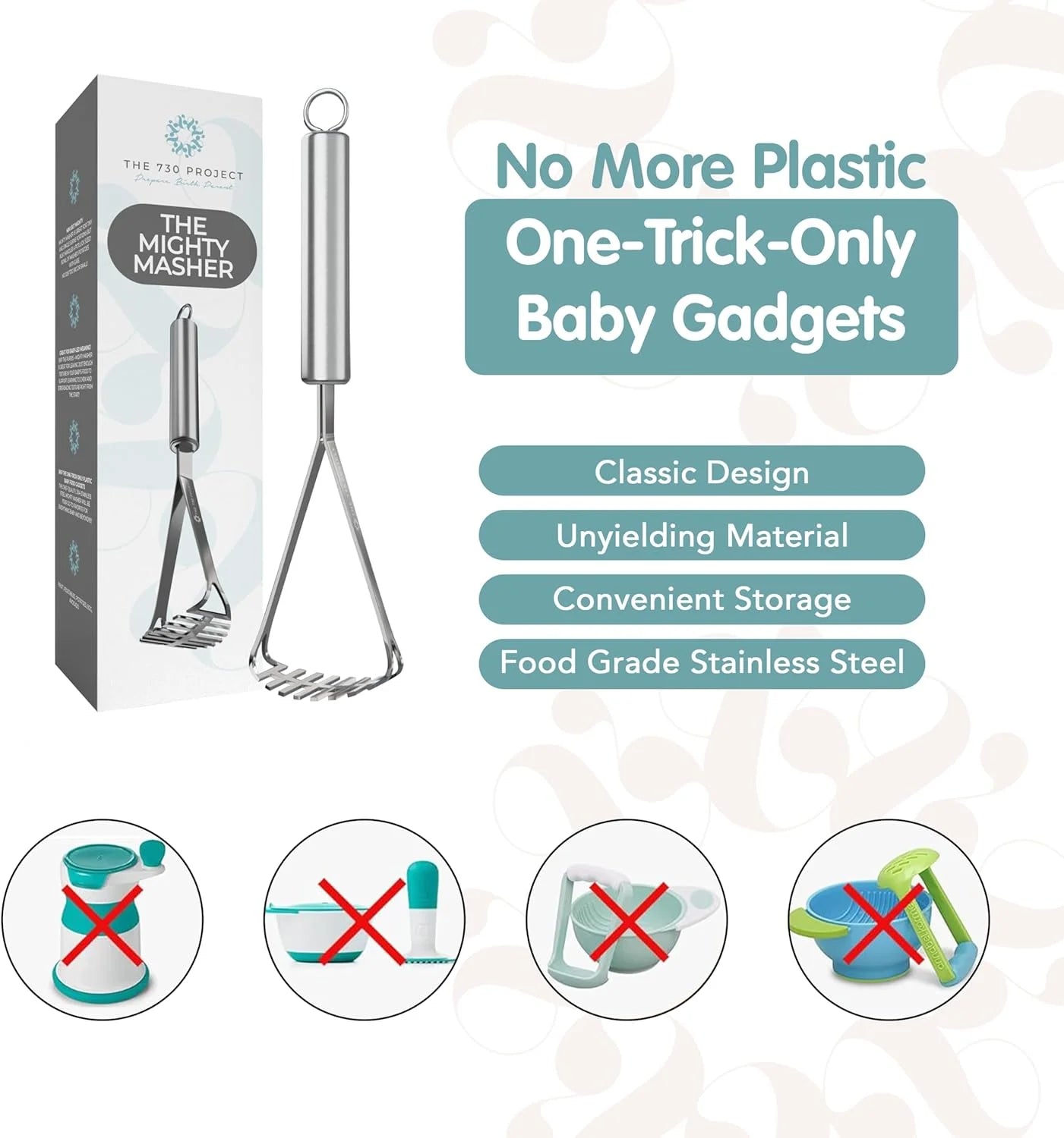 Stainless Steel Baby Food and Potato Masher with Small Head for BLW, Fruits, and Soft Small Batches