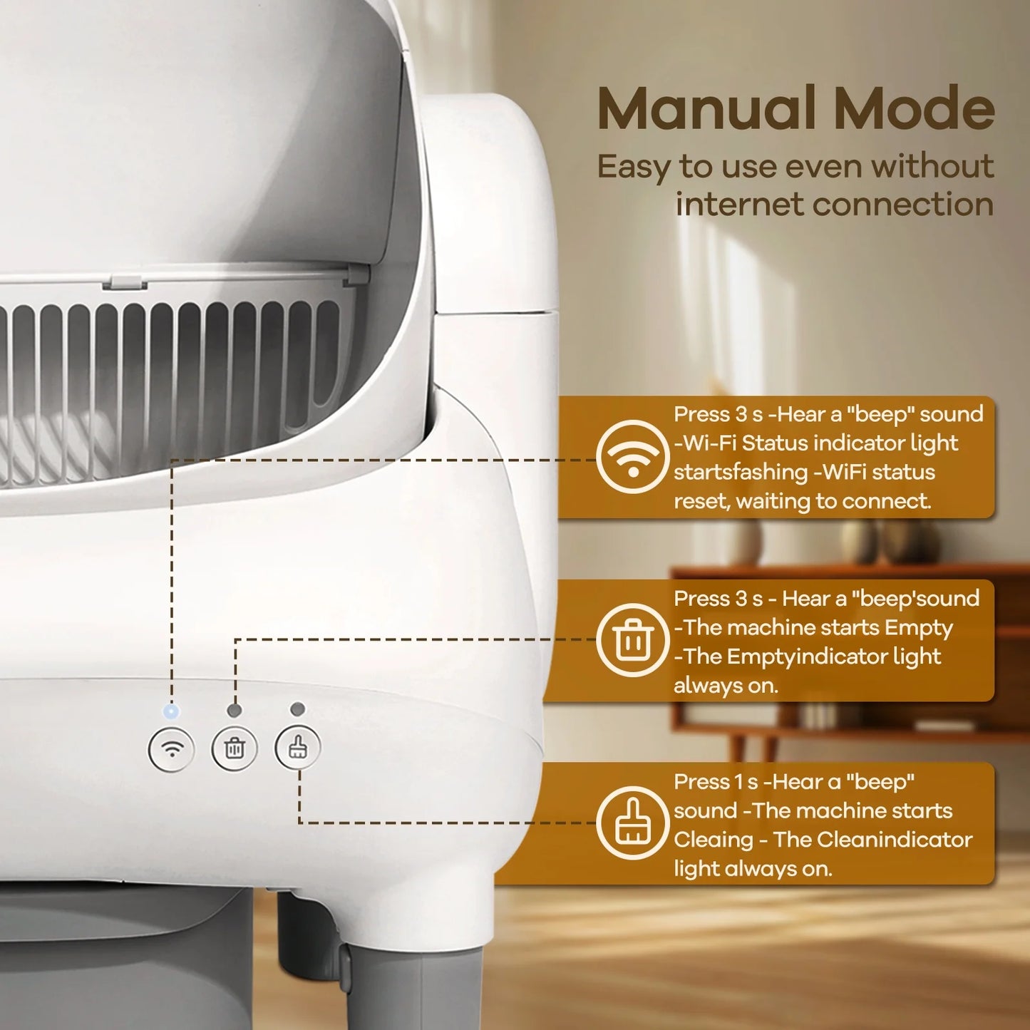 Automatic Self-Cleaning Litter Box with App Control for Multiple Cats, Open Top Design, Safety Sensors, Odor Control, Includes 2 Roll Liners and Large Waste Bin