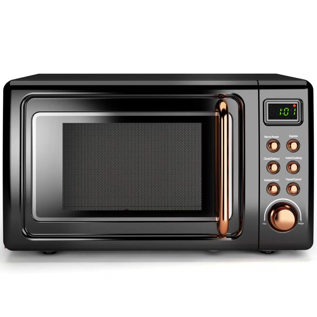 0.7 Cu. Ft. Retro Countertop Microwave Oven with 700W Power, LED Display, Glass Turntable in Rose Gold