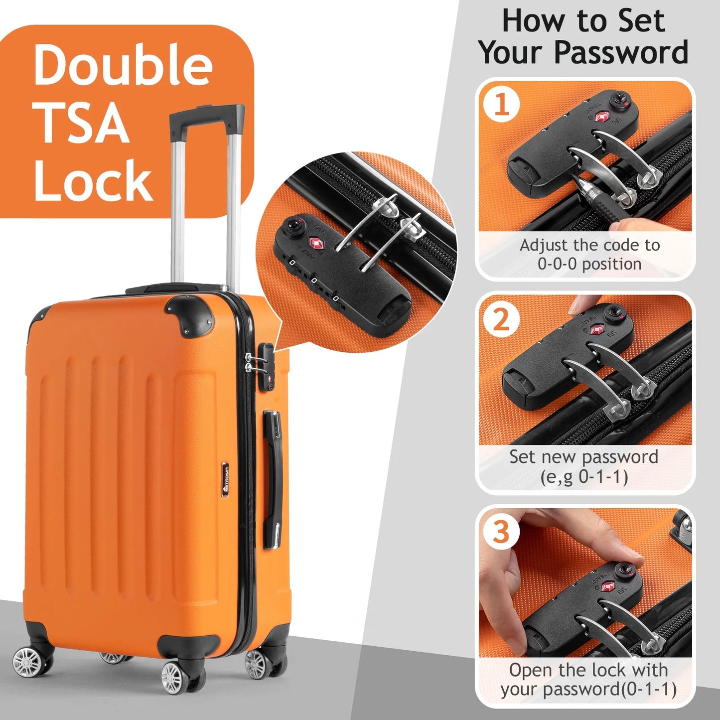 Lightweight Hardside 3-Piece Spinner Luggage Set in Orange with TSA Lock