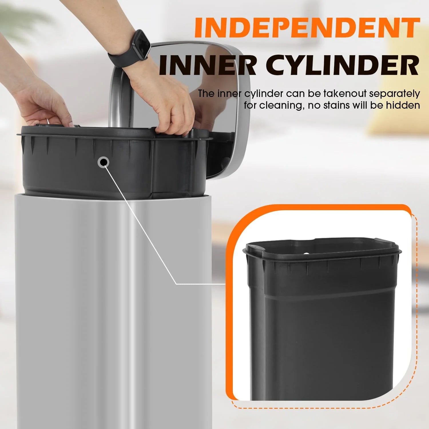 8 Gallon Stainless Steel Step Kitchen Trash Can with Lid, Fingerprint-Proof for Indoor(Silver)