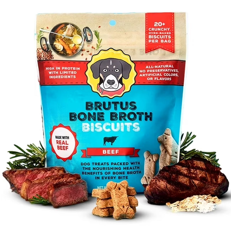 Beef Bone Broth Biscuits - Nutritious Dog Treats and Food Topper - Natural Ingredients for Joint Health - 18g Protein - 8 oz
