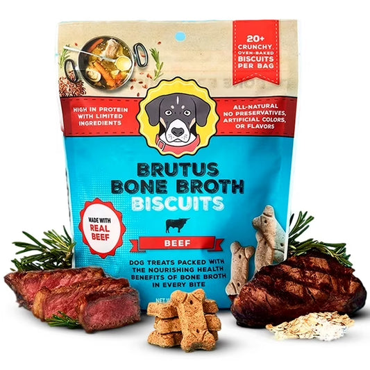 Beef Bone Broth Biscuits - Nutritious Dog Treats and Food Topper - Natural Ingredients for Joint Health - 18g Protein - 8 oz