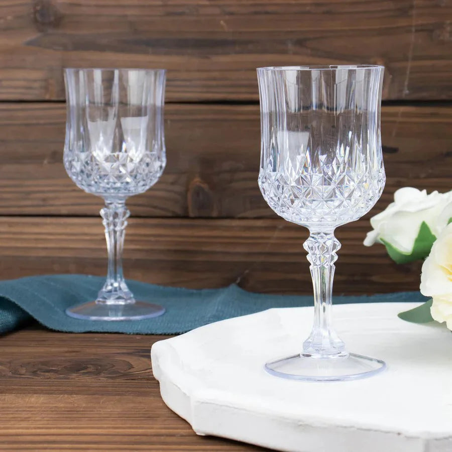 Balsacircle 6 Disposable 8 Oz Clear Crystal Cut Goblets Plastic Wine Glasses Party Events Tableware Decorations